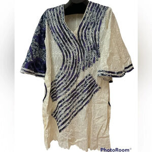 Vintage Style  Cream Lace and Ankara Midi Length Kaftan Size S/M